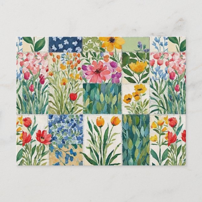 Patchwork Floral Patterned Pretty Picture Postcard (Front)