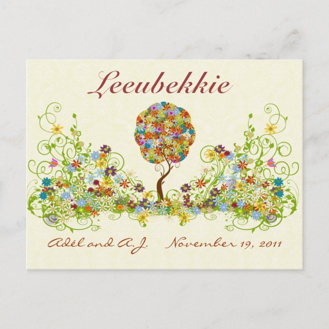 Patchwork Flower Love Tree Thank You Post Card (Front)