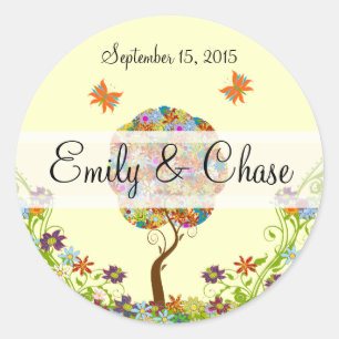 Patchwork Flower Love Tree Wedding Stickers
