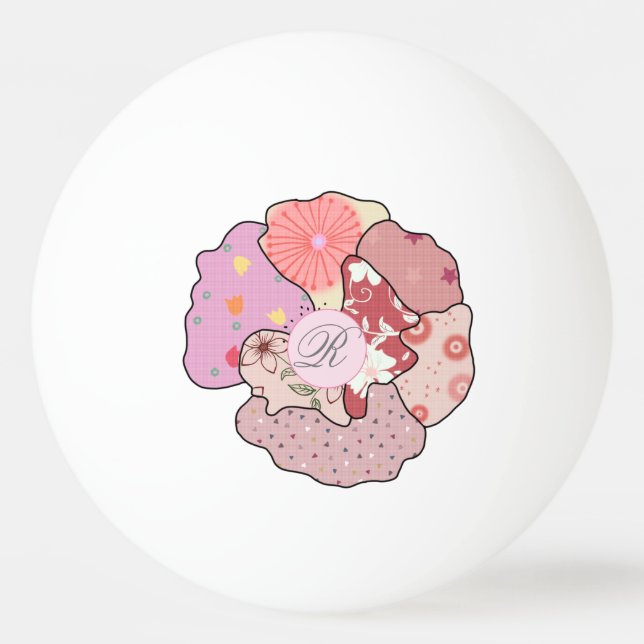 patchwork flower, personalized ping pong ball (Front)
