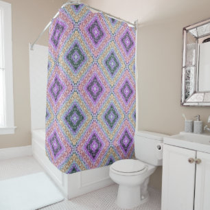 Patchwork folk retro ornamental decor violet gray shower curtain