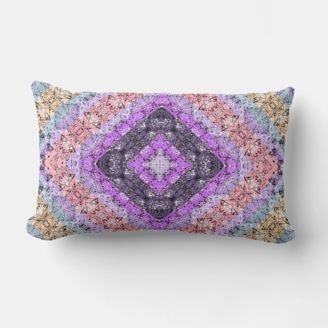 Patchwork folk retro ornamental decor violet grey  lumbar cushion (Front)