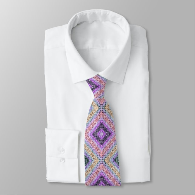 Patchwork folk retro ornamental decor violet grey tie (Tied)
