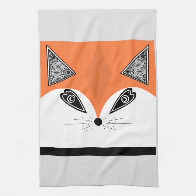 Patchwork Fox, applique Fox, Fox Tea Towel (Vertical)