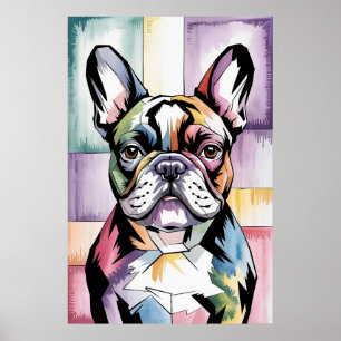 Patchwork Frenchie Geometric Neon French Bulldog Poster