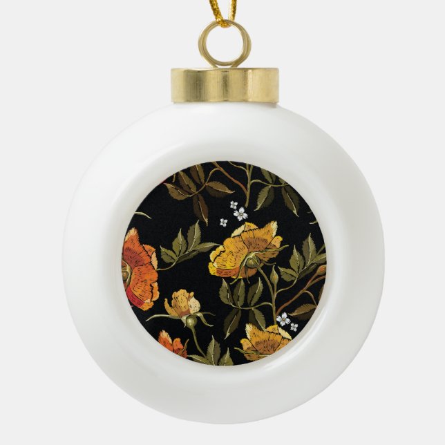Patchwork Gentle: Hand Drawing Design Ceramic Ball Christmas Ornament (Front)