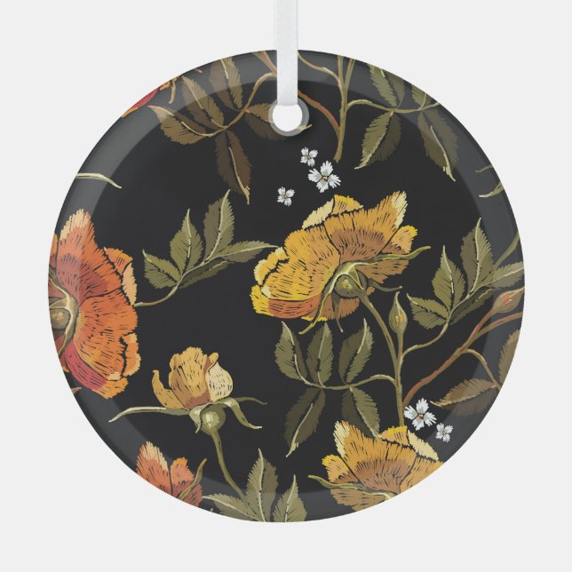 Patchwork Gentle: Hand Drawing Design Glass Tree Decoration (Front)