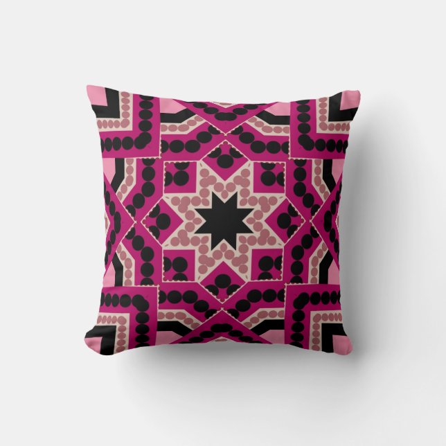 Patchwork Geometric Star Hot Pink Cushion (Front)