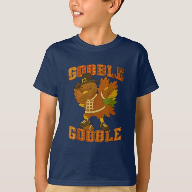 Patchwork Gobble Gobble Dab Turkey Boys T-Shirt (Front)