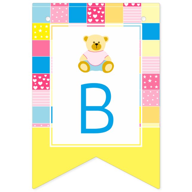 Patchwork Gold Bear, Baby Shower Bunting (Third Flag)