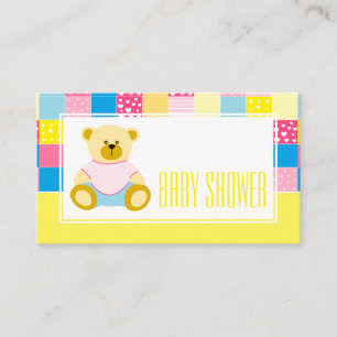 Patchwork Gold Bear, Baby Shower Invitation