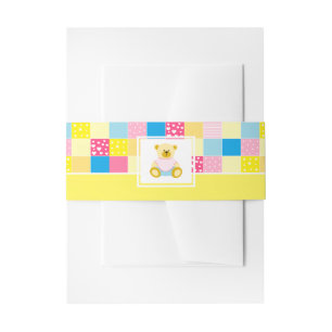 Patchwork Gold Bear, Baby Shower Invitation Belly Band