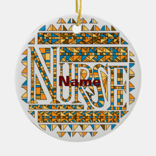 Patchwork gold nurse  ceramic tree decoration