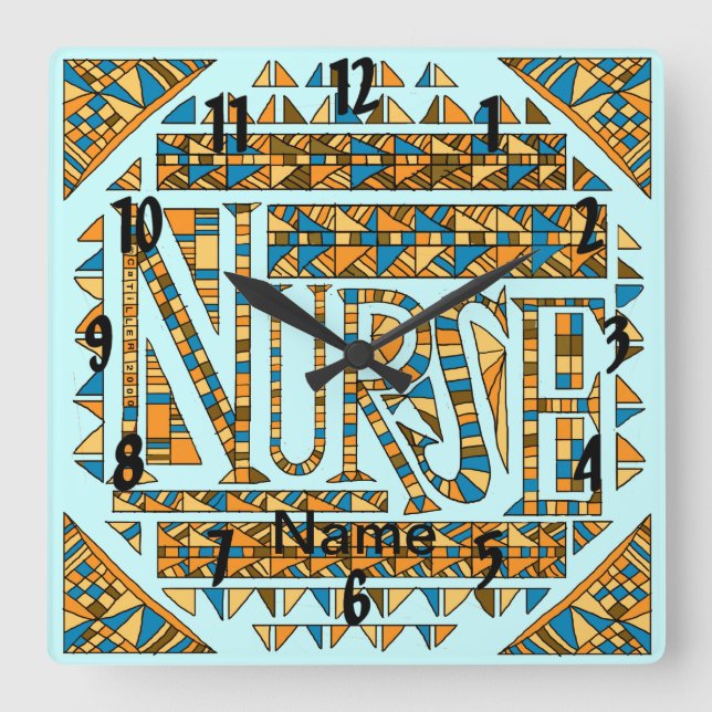 Patchwork gold nurse  square wall clock (Front)