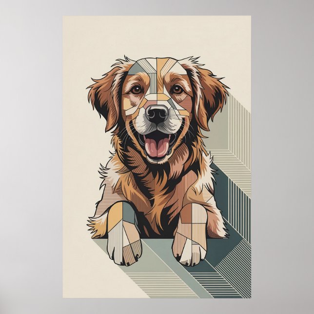 Patchwork Golden Retriever - Geometric Dog Poster (Front)