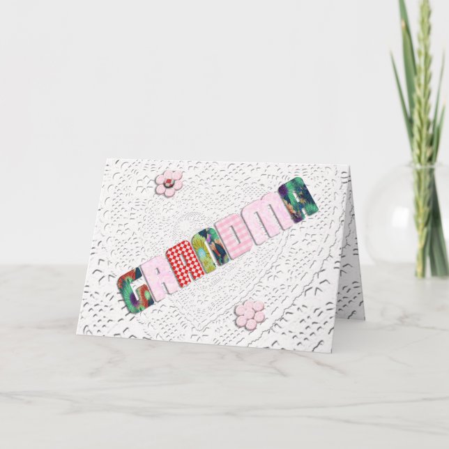 Patchwork 'Grandma' On Lace for Mother's Day Card (Front)