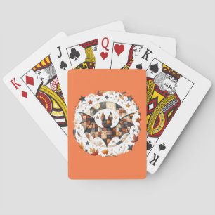 Patchwork Halloween Bat in Autumn Colors Playing Cards