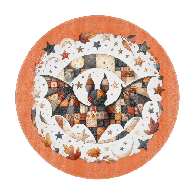 Patchwork Halloween Bat in Autumn Colours Cutting Board (Front)