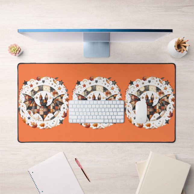Patchwork Halloween Bat in Autumn Colours Desk Mat (Office 1)