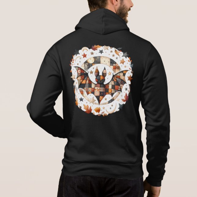Patchwork Halloween Bat in Autumn Colours Hoodie (Back)
