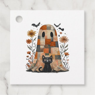 Patchwork Halloween Ghost and Cat , Retro Spooky F Favour Tags