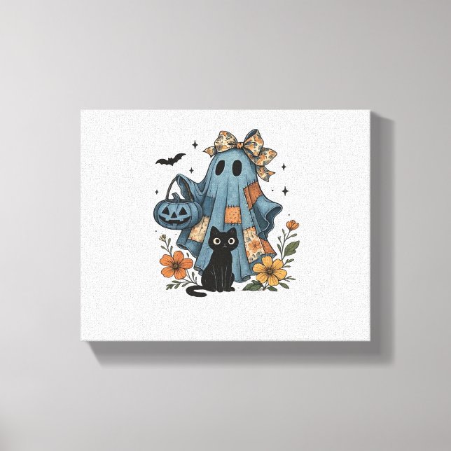 Patchwork Halloween Ghost black Cat Essential T-Sh Canvas Print (Front)
