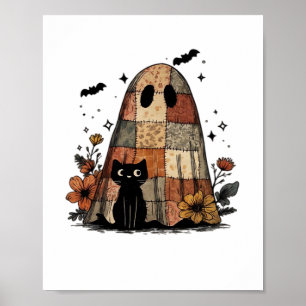Patchwork Halloween Ghost black cat Essential T-Sh Poster