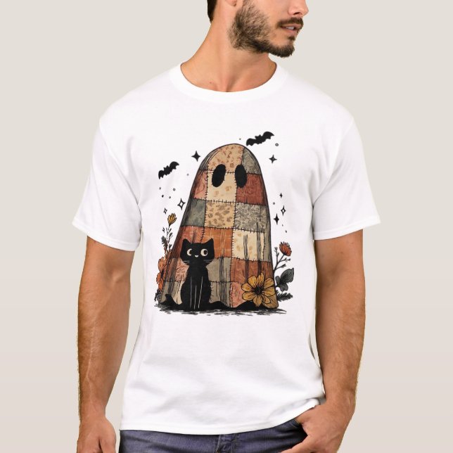 Patchwork Halloween Ghost black cat Essential T-Sh T-Shirt (Front)