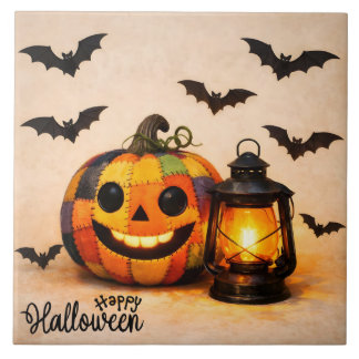 Patchwork Halloween Pumpkin with Lantern Tile