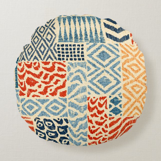 Patchwork Hand Drawn Textures Collection Round Cushion (Front)