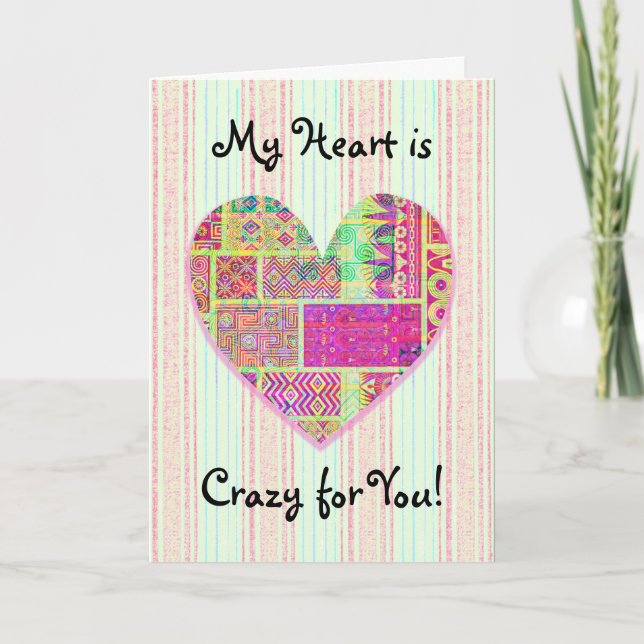 Patchwork Heart Crazy Quilt Feelings of Love Card (Front)