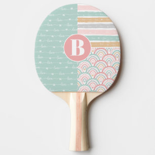 Patchwork Heart Rainbow Monogram Ping Pong Paddle