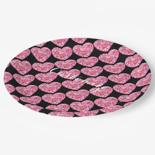 Patchwork Hearts Black Paper Plates