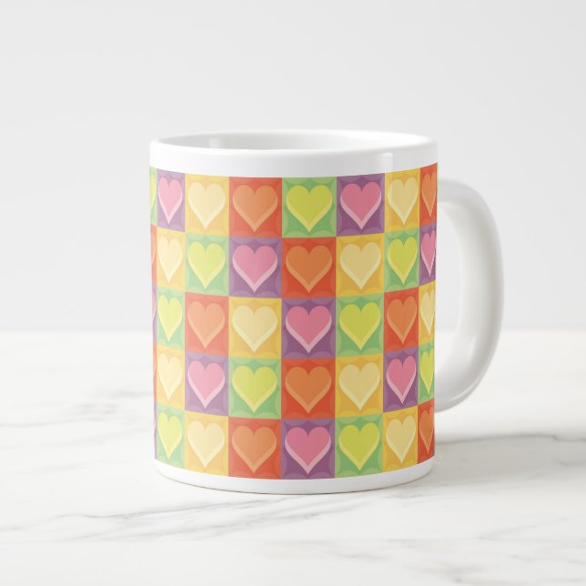 Patchwork Hearts Large Coffee Mug (Front Right)
