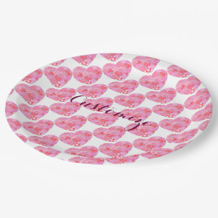 Patchwork Hearts White Paper Plates
