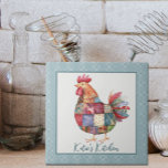 Patchwork Hen and Blue Polka Dots Ceramic Tile<br><div class="desc">A cute little chicken ceramic tile that is personalised with your name. Hen is created in a colourful patchwork patterned design with a tiny polka dot frame in blue.</div>