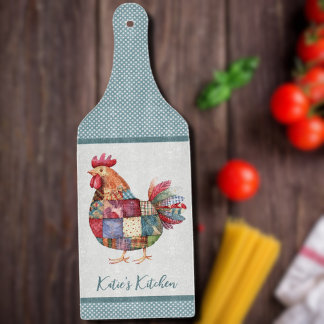 Patchwork Hen and Blue Polka Dots Cutting Board