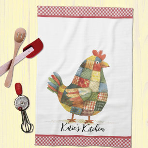 Patchwork Hen and Red Gingham  Tea Towel