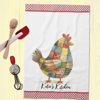 Patchwork Hen and Red Gingham Tea Towel