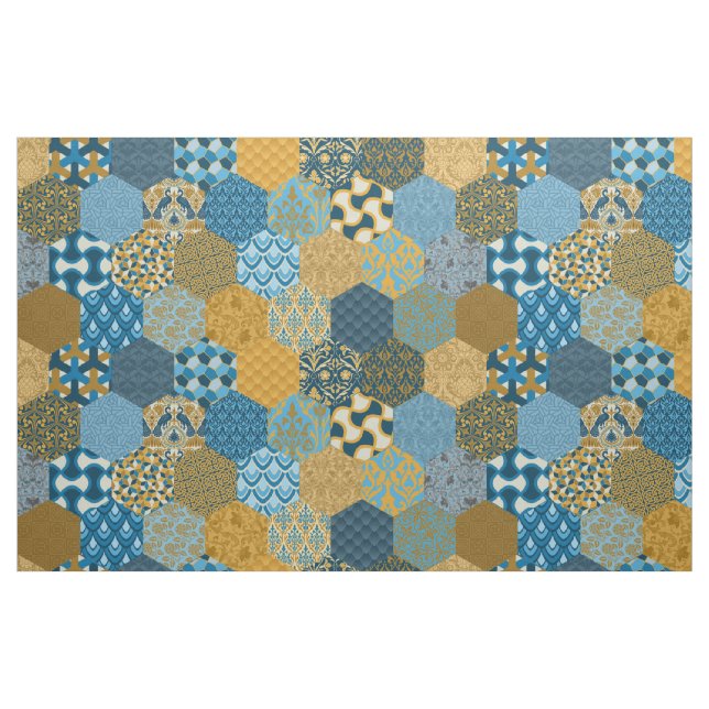 Patchwork Hexagons Mustard and Navy Fabric (Fat Quarter)