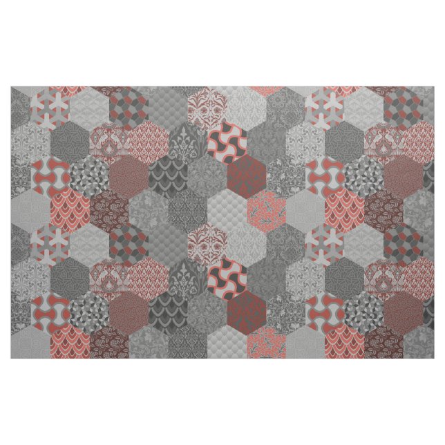 Patchwork Hexagons Red and Grey Fabric (Fat Quarter)