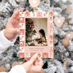 Patchwork Holiday Motif Photo Holiday Card