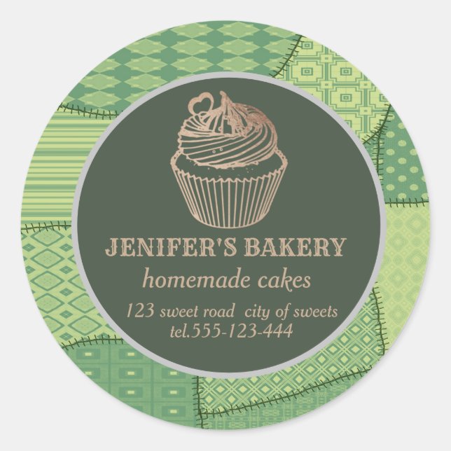 Patchwork Homemade cupcakes and sweets Classic Round Sticker (Front)