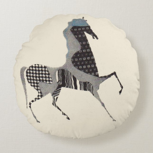  patchwork horse print round cushion (Front)