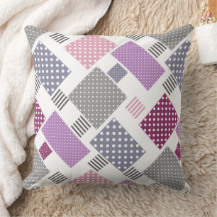 Patchwork in polka dots and stripes pink and plum cushion