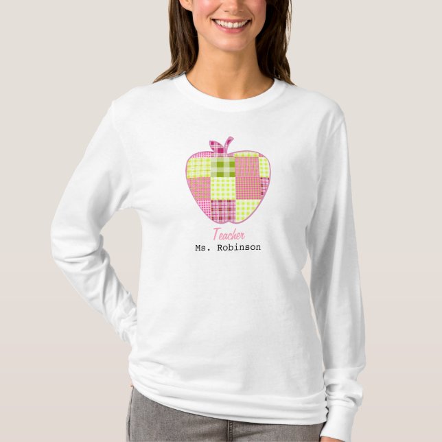 Patchwork Inspired Plaid Apple Teacher T-Shirt (Front)