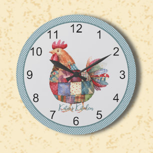 Patchwork Kitchen Hen and Polka Dots Large Clock