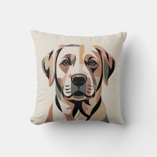 Patchwork Labrador Cosy Warm Neutral Cushion (Front)