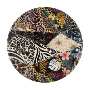 Patchwork Leopard: Ethnic Lining Design. Cutting Board