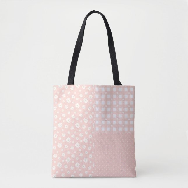 Patchwork Light Pink Cute Spring Pattern Tote Bag (Front)